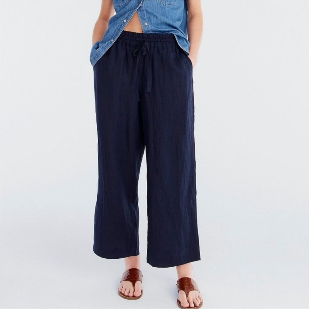NWT Wide-leg seaside pant in linen navy - small tall